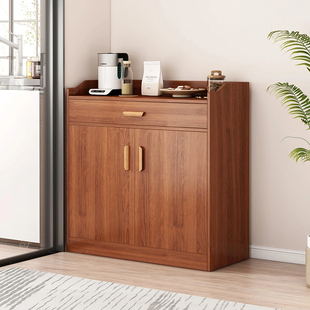 速发茶水柜子储物柜餐边柜靠墙一体客厅柜物柜实木色收纳置商用备