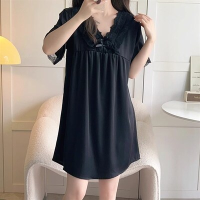 速发夏天凉睡黑色感裙欲季薄款冰雪丝绸中长款纯夏风睡衣连衣裙