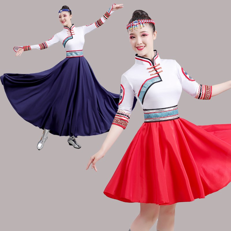 速发蒙古服蹈演出服大摆裙少数民族风舞台表演服装藏族舞蹈舞连衣