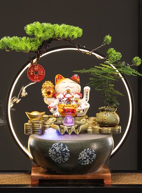 速发开业送礼陶瓷白菜摆财百财来福招财猫自动招手流水摆件循环水