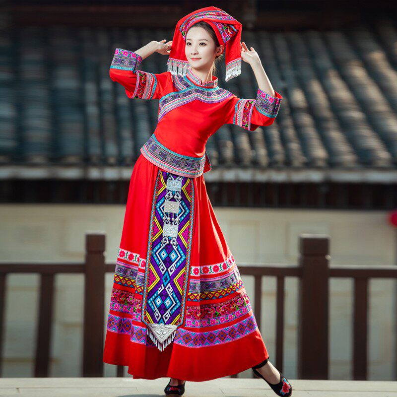 速发广西服饰传古贵州少数民族三月三复人成统套装壮族盛装长裙新