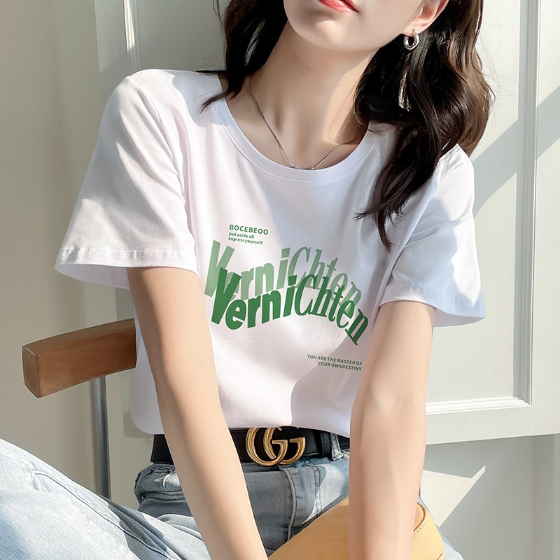 速发白色设计感字母2恤夏装202t流行新款纯棉小众体恤上衣