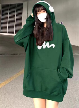 速发情侣t加绒卫衣潮古冬vi装age大码帽衫上衣绿色复秋外套