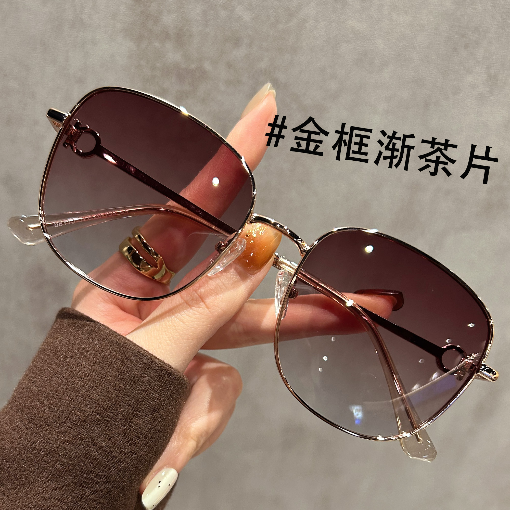 金丝茶色偏光墨镜女款2024新款大框适合方圆脸高级感开车太阳眼镜