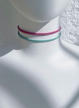 27Usr 粉蓝拼色choker金粉皮绳双层简约日常颈链叠戴包包女锁骨链