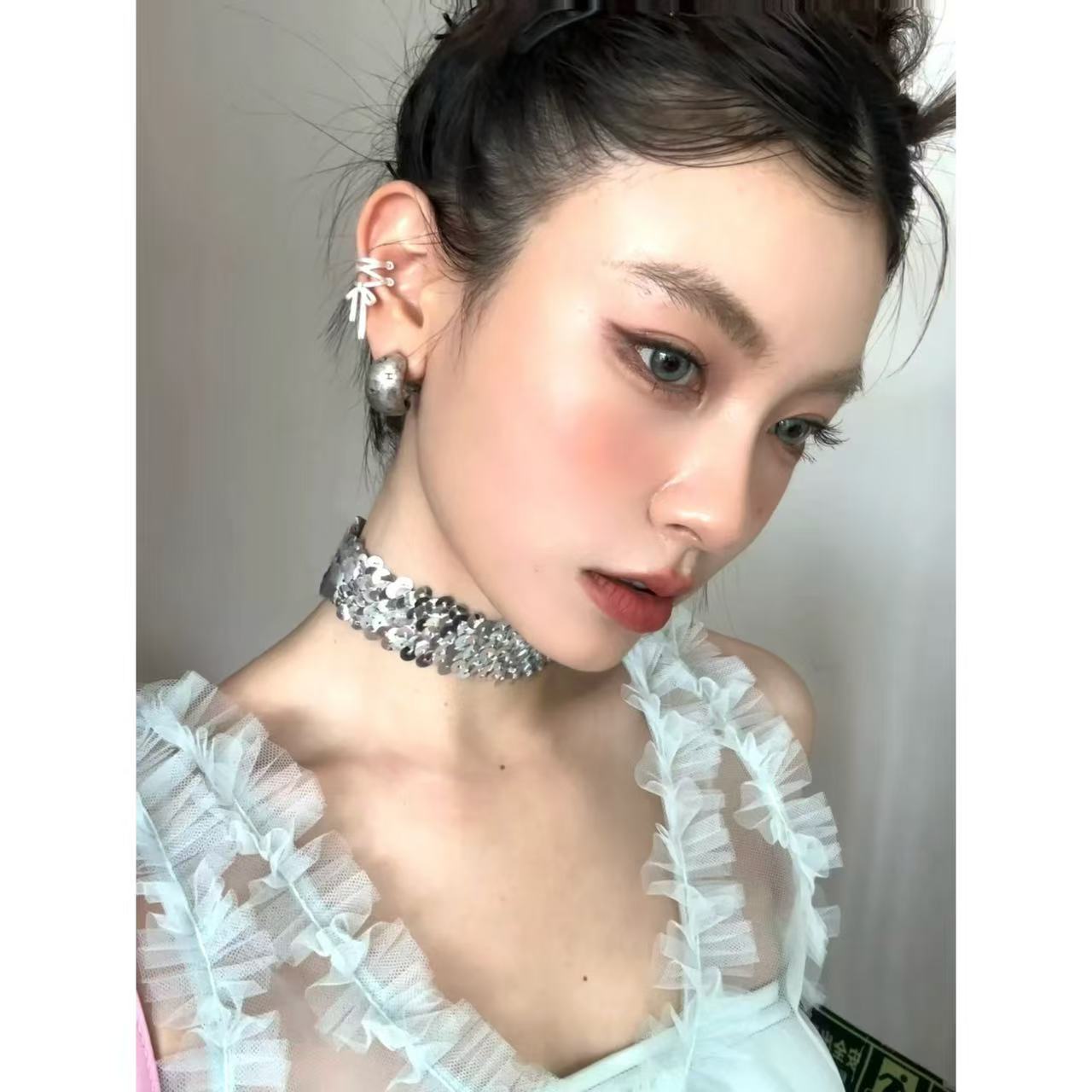 亮片颈链闪亮紫色项链项圈女配饰