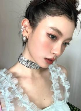 亮片颈链闪亮紫色项链项圈女配饰