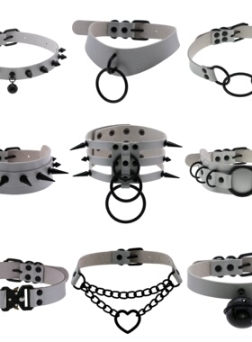 27Usr 灰色皮铆钉铃铛朋克choker项圈项链男女酷帅锁骨链颈链潮