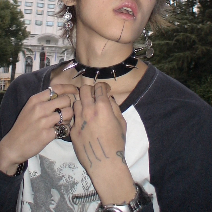 铆钉尖钉皮革男女同款项圈choker