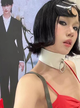 27Usr 纯色宽边皮项圈个性朋克风辣妹时髦男女颈圈脖子项链遮颈纹