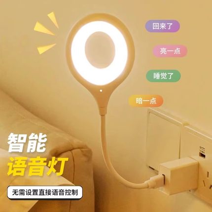 智能语音声控小夜灯泡USB控制感应卧室床头睡眠家用2025新款灯感应灯led灯氛围灯台灯人工智能插电可声控唤醒