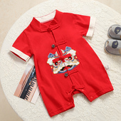 满月百天百日宴衣服红色婴儿喜庆唐装 宝宝婴儿衣服男女童夏季 薄款