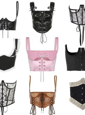 Chic Women Underbust Corset Y2K Aesthetic Fairycore Kawaii T