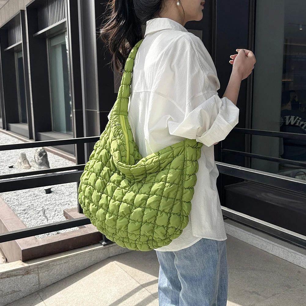 Quilted Padded Crossbody Bag for Women Pleated Bubbles Cloud