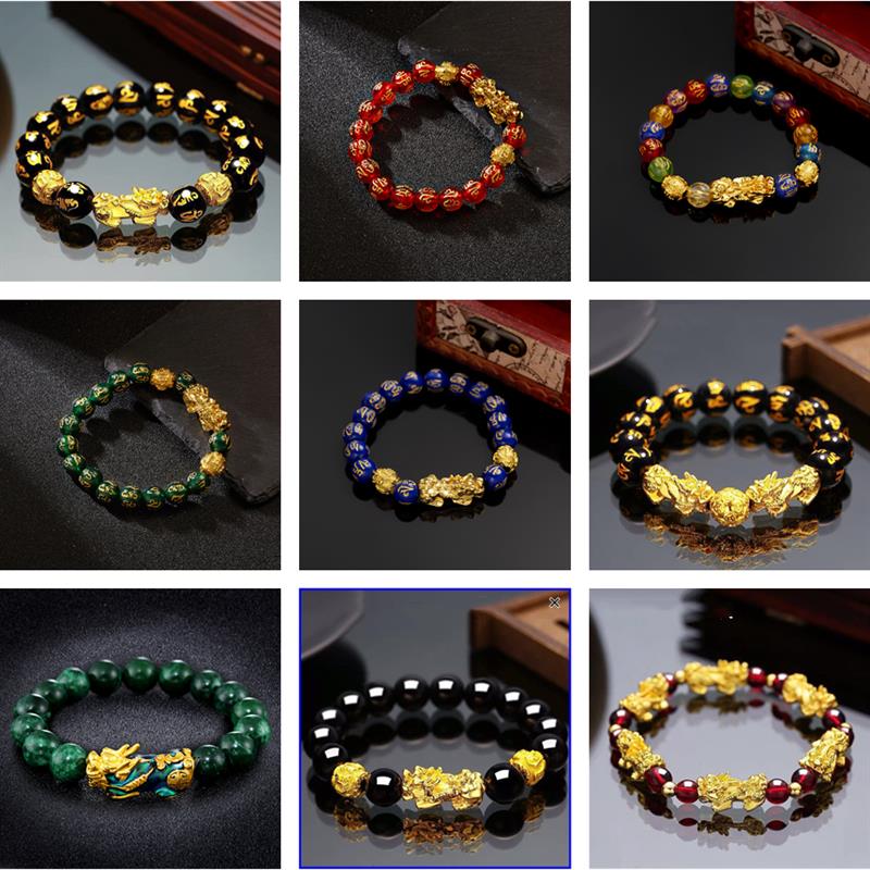 Personality Beaded Bracelet Obsidian Gold Pixiu