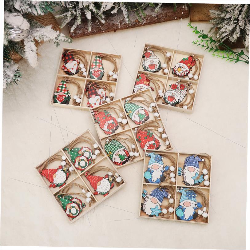 Christmas ornament set 12 faceless doll wooden pendants