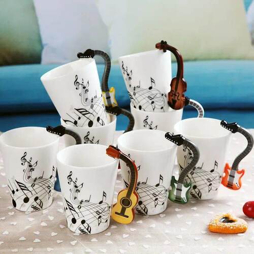 240ml Creative Music Ceramic Mug Guitar Violin Style Cute Co