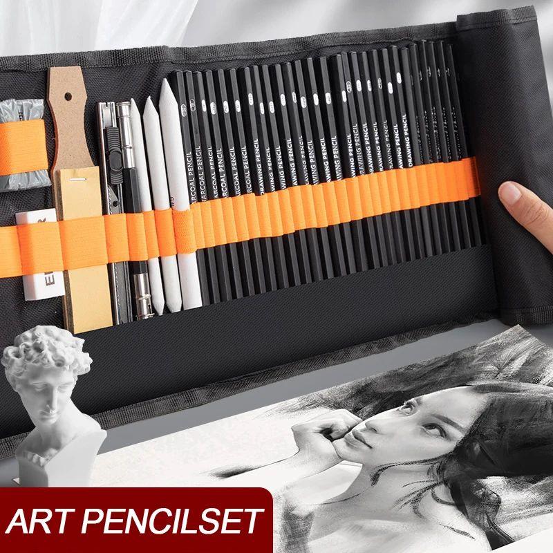 27/38/47 Pcs/Set Sketch Pencils with Canvas Roll Up Pencil B