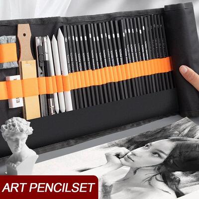 27/38/47 Pcs/Set Sketch Pencils with Canvas Roll Up Pencil B