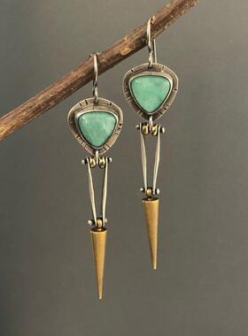 Vintage Boho Ethnic Green Resin Stone Drop Dangle Earrings F