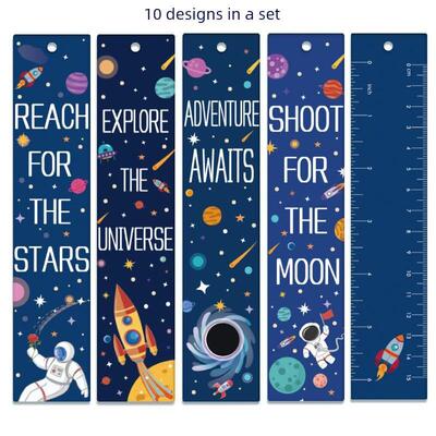 10pcs Space & Planet Themed Magnetic Bookmarks - Durable Pap