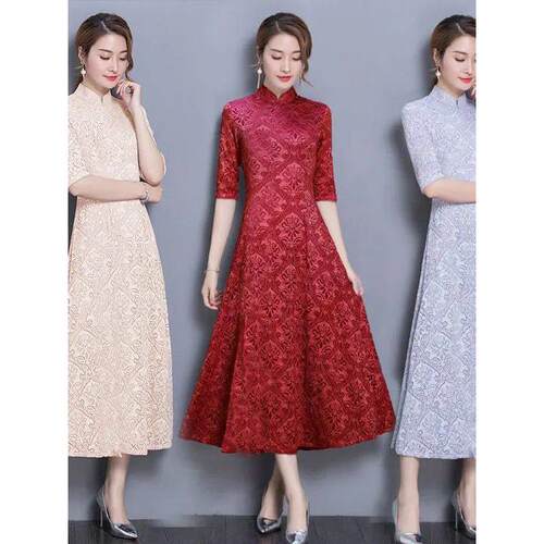 Chinese Retro Dress Satin Cheongsam Qipao For Women Chinese