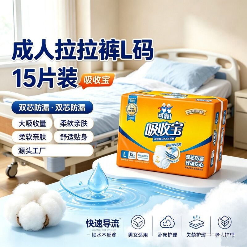 可靠吸收宝L码成人拉拉裤大吸收量老人用纸尿裤尿不湿整箱装15片