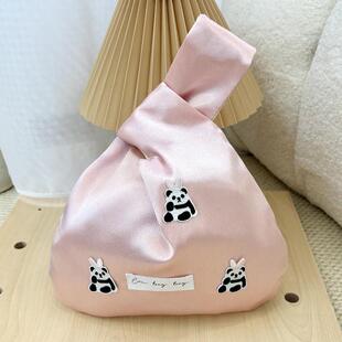 熊猫兔子郁金香刺绣手腕包布制手提袋绸缎布伴手礼袋