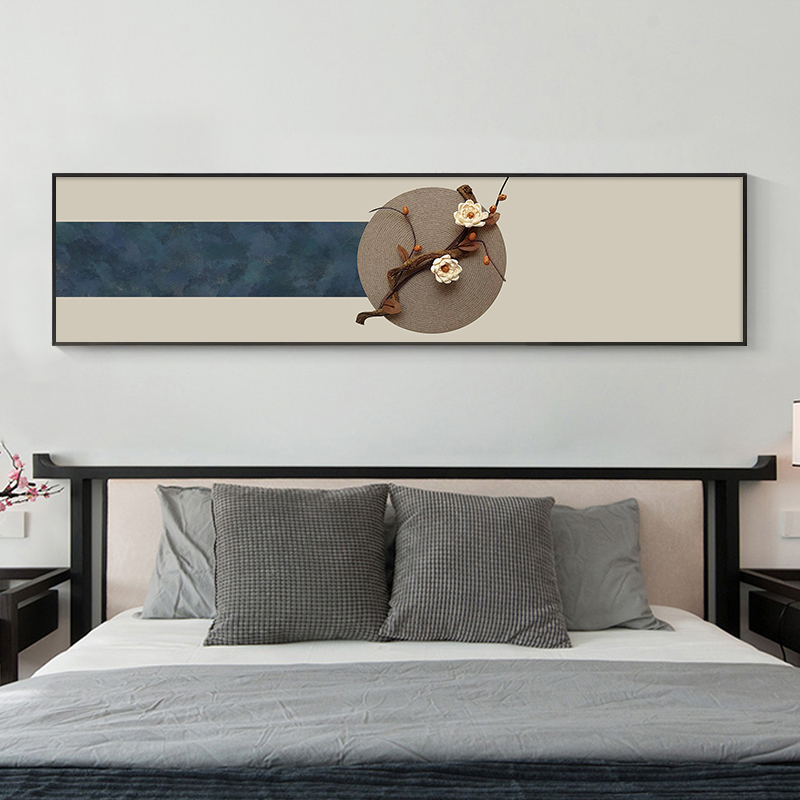 新中式卧室床头横幅装饰画 画主卧房间墙面挂画 画客厅简约晶瓷壁图片