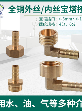 铜1/2/3/4/6分宝塔接头外丝内牙90度直角弯头格林软皮管8/10/12mm