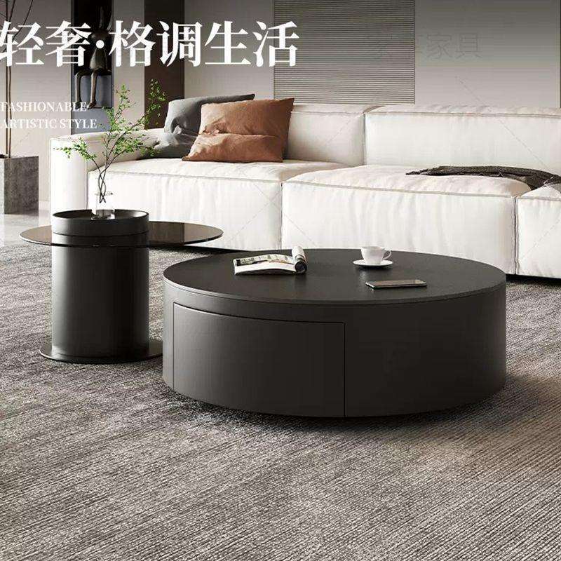 茶几网红爆款黑色伸缩现代意式简约客厅小户型钢化玻璃大小组合