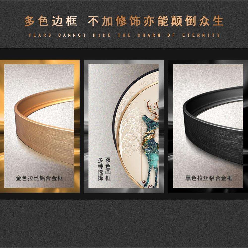 4发财鹿玄关圆形装饰画轻奢客厅墙壁画新中式餐厅挂画现代入户