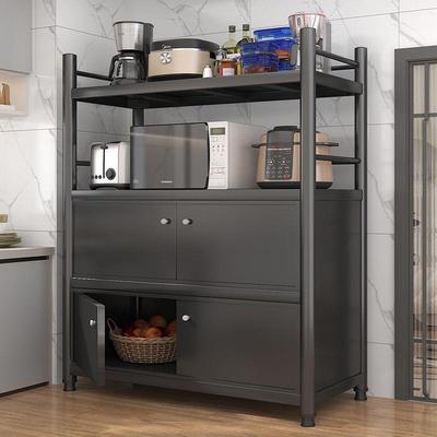 厨房置物架落地多层家用阳台储物柜烤箱微波炉架带柜门货架收纳架