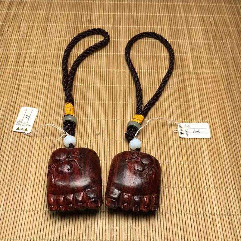 印度小叶紫檀木雕知足常乐佛脚手把件挂件古玩工艺品