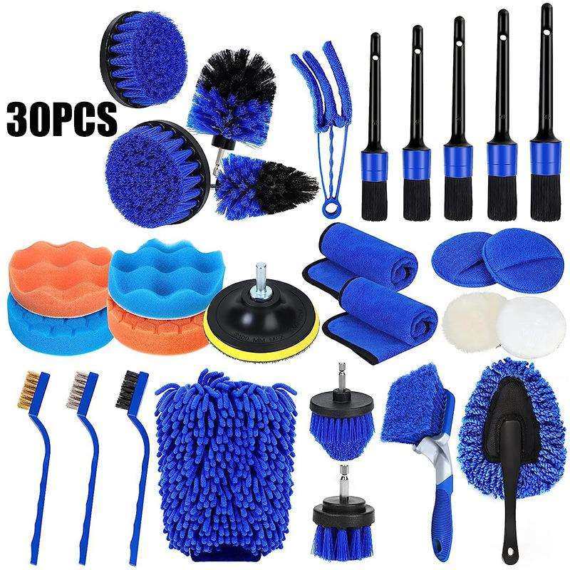 跨境热卖汽车细节刷钻孔刷套件30件套轮胎刷套件洗车清洁刷套装