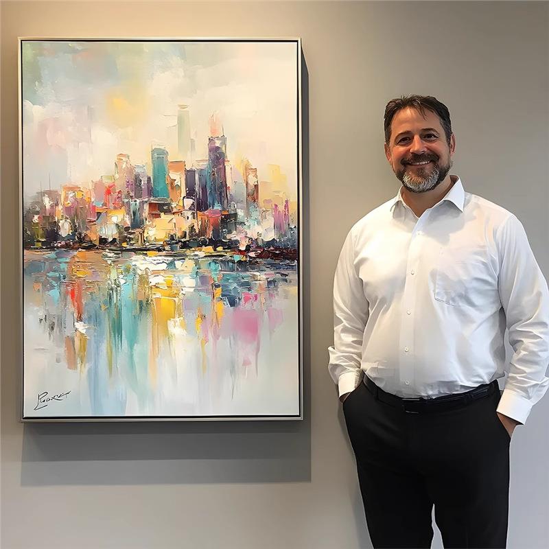 《逸彩城资》酒店走廊装饰画高级感抽象油画大芬村设计师艺术挂画