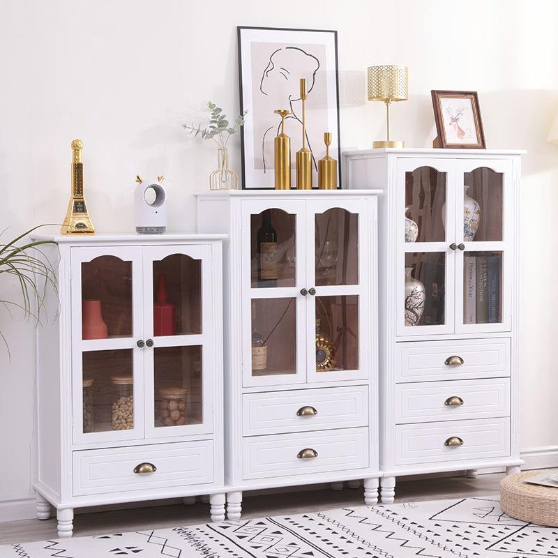 美式法式欧式泡桐木实木酒柜电视边柜双开门书柜儿童衣柜免组装柜