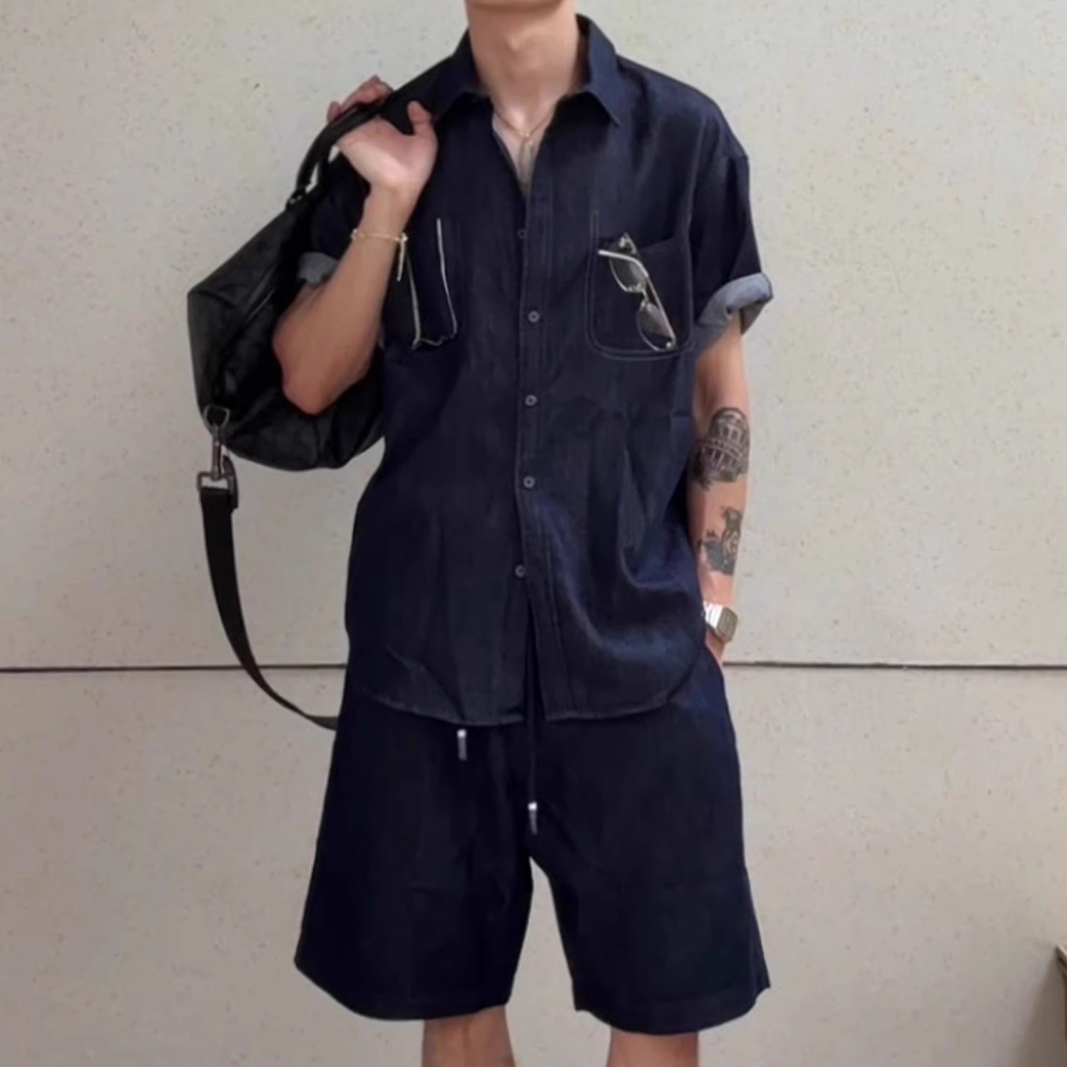 男士极简莱塞尔牛仔垂感