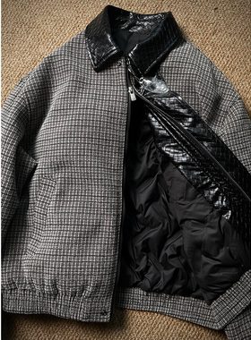 SKYROCKET扶摇【浴血黑帮】（英伦风格纹拼接编织皮领羽绒外套）