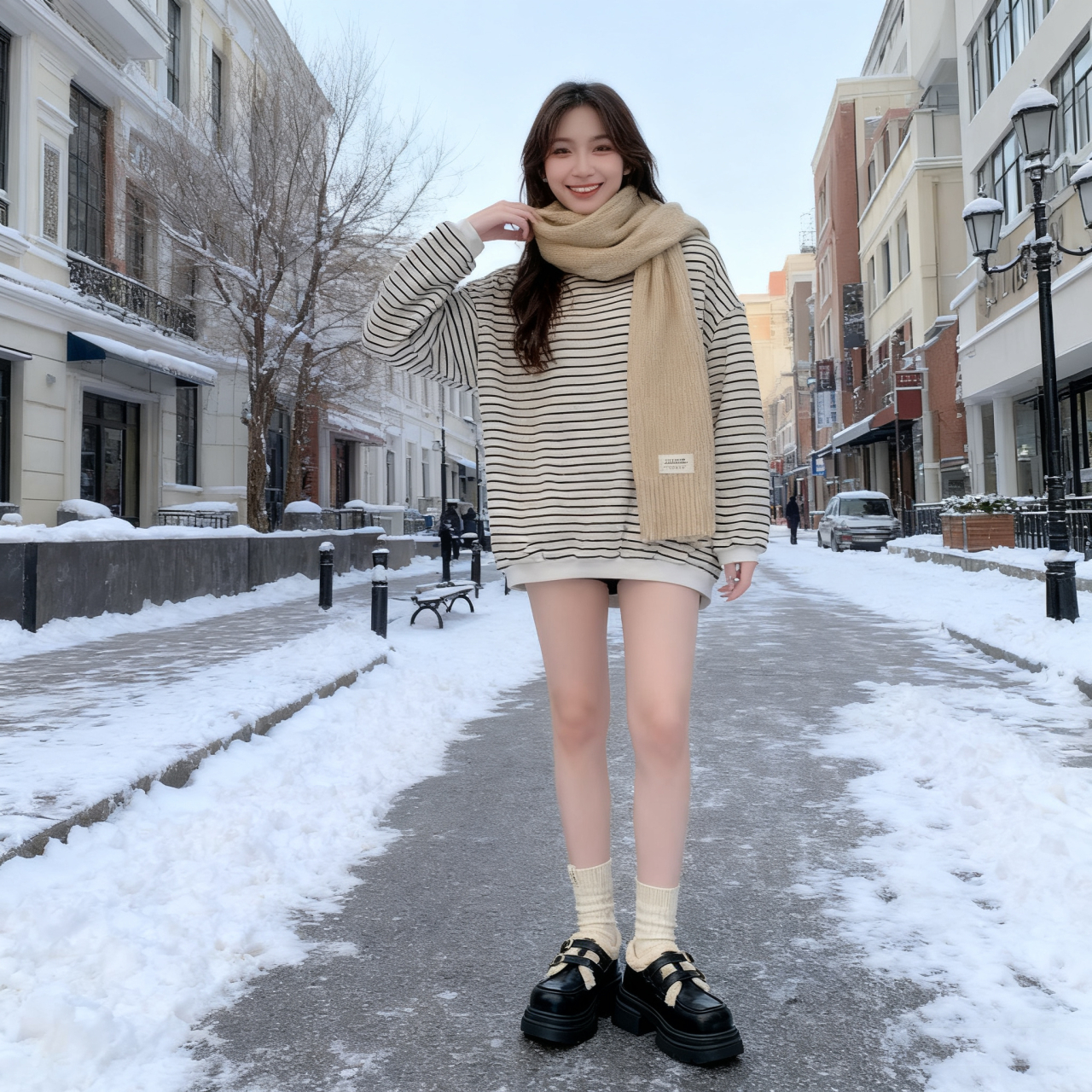 乐福鞋女2025新款秋冬加绒单鞋子百搭毛毛棉鞋增高黑色小皮鞋