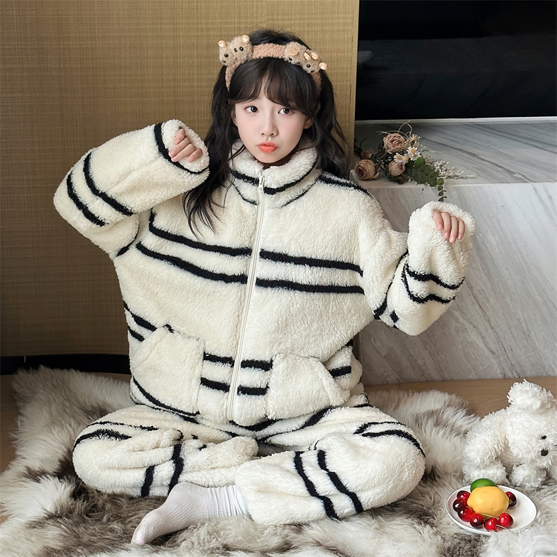 女童秋冬款加厚家居服套装睡衣潮