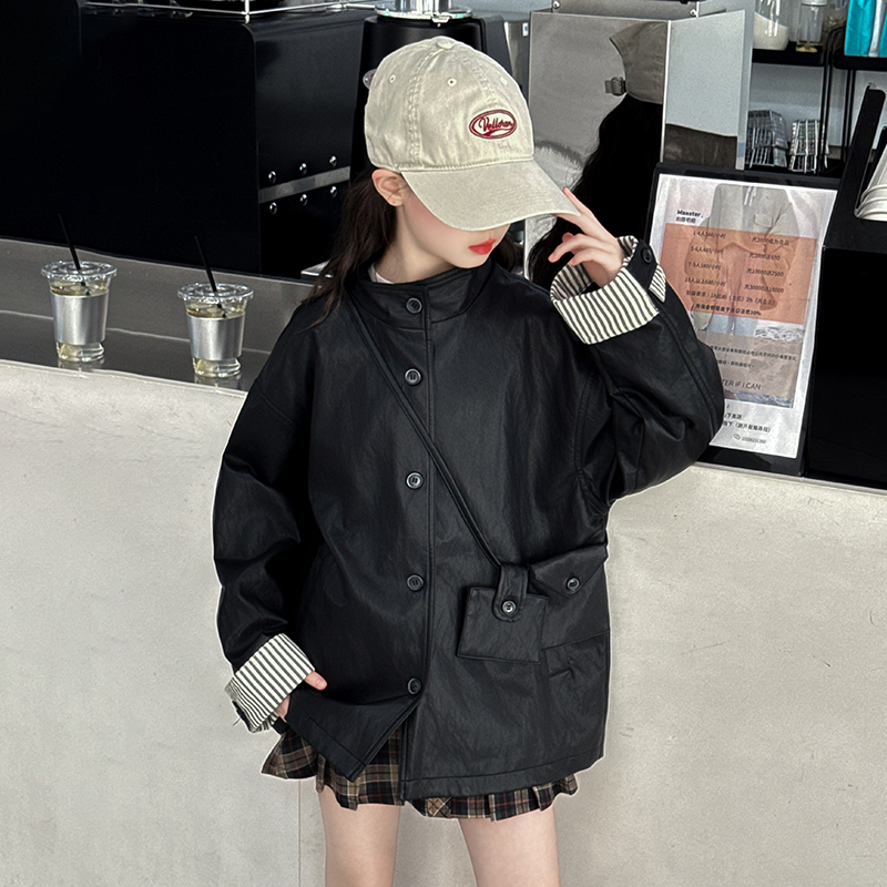 儿童装女童秋装皮衣外套2025新款中大童女孩春秋款休闲夹克上衣潮