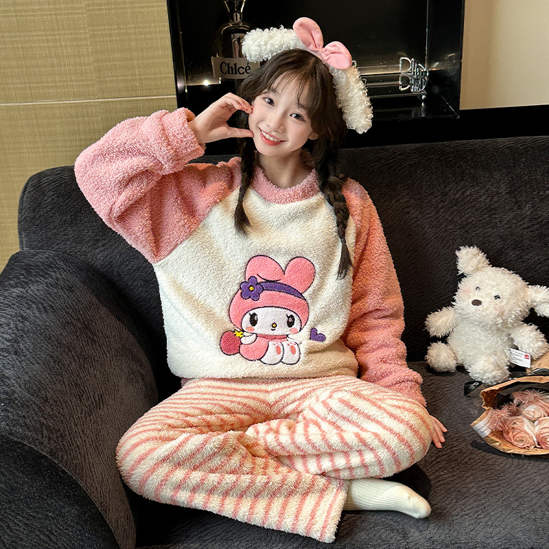 女童冬季加厚家居服睡衣套装时髦