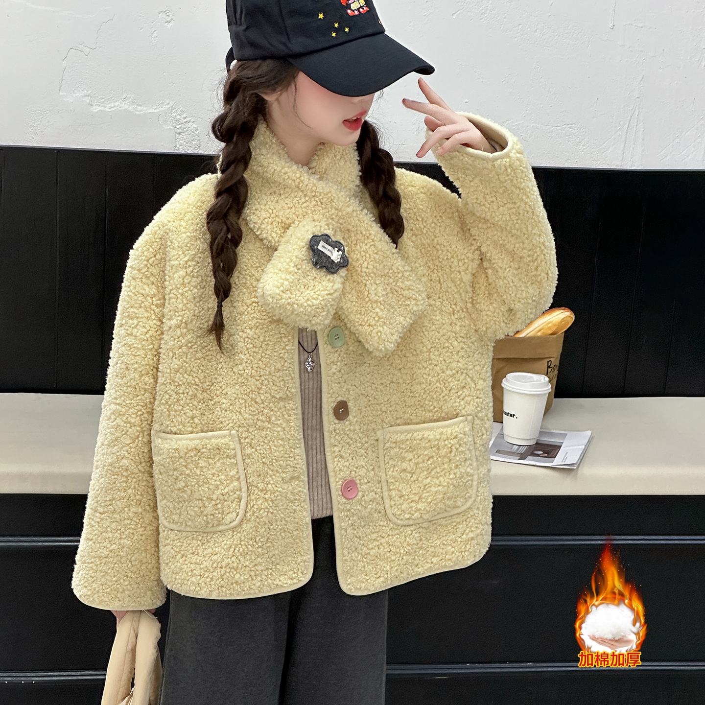 女童秋冬款夹棉外套加厚毛毛衣潮