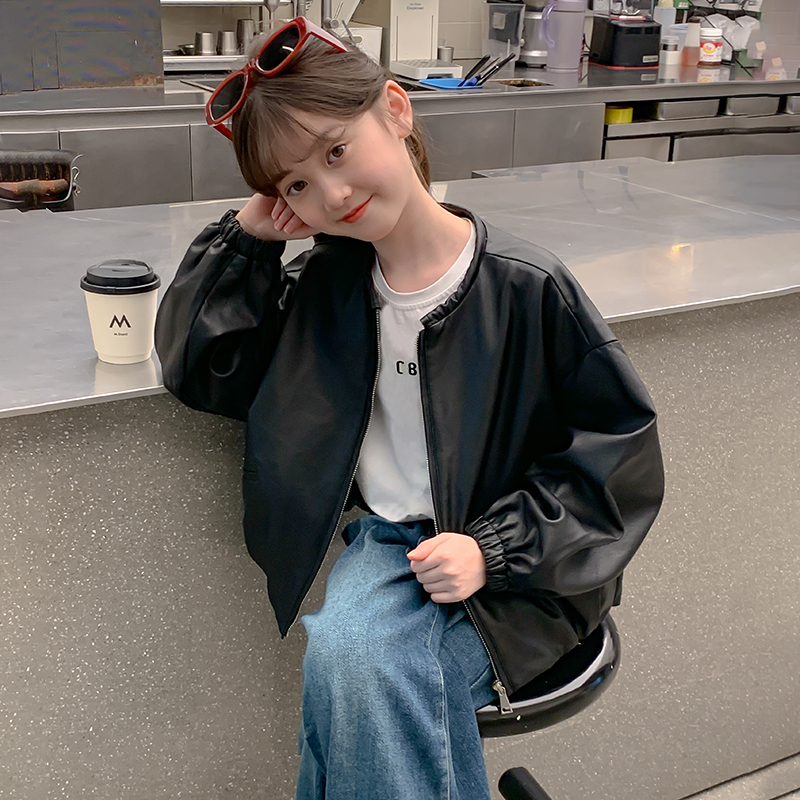 儿童装女童秋装皮衣外套2025新款中大童女孩春秋款休闲夹克上衣潮