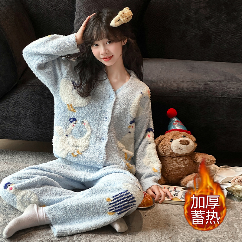 女童冬季加厚家居服睡衣套装时髦