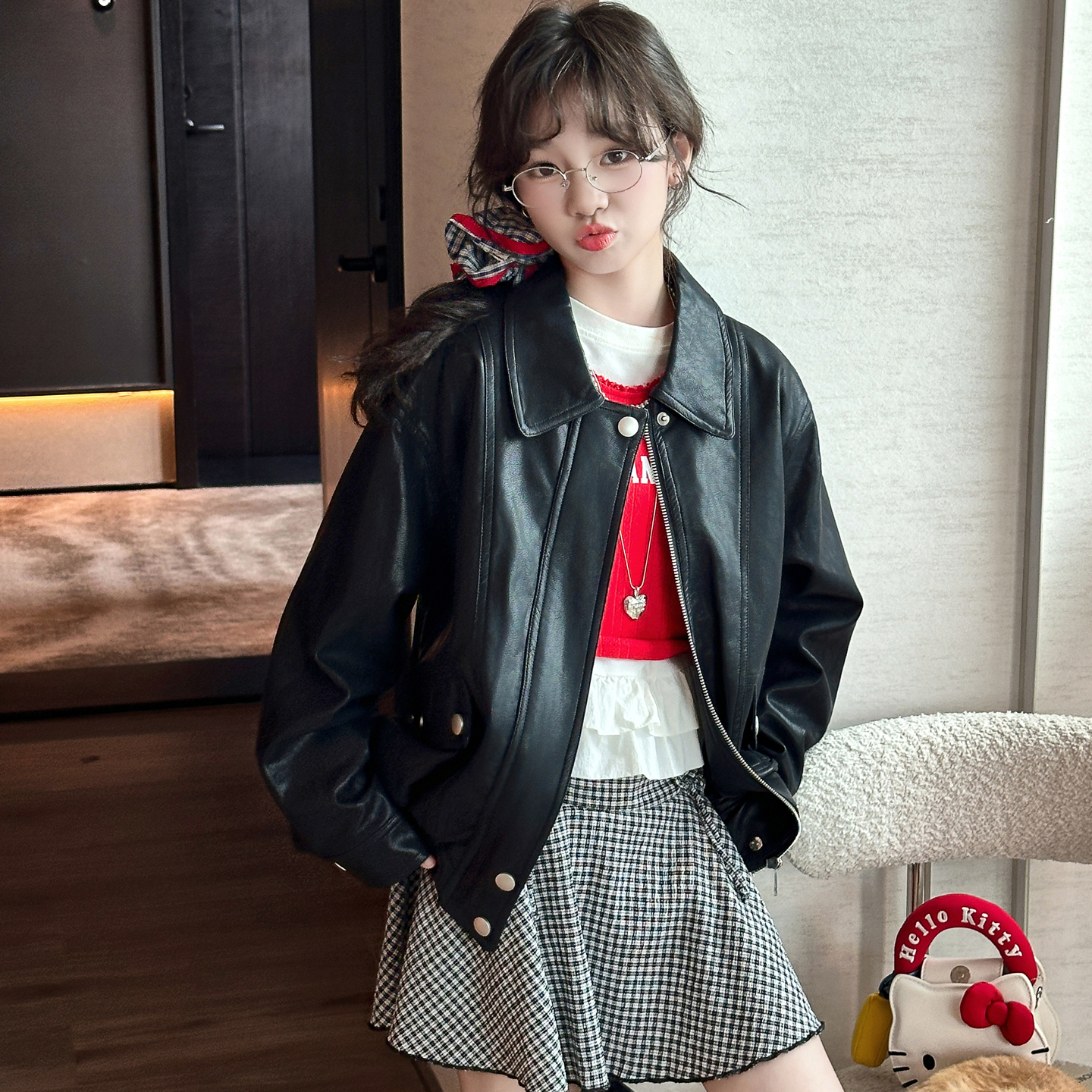 儿童装女童秋装皮衣外套2025新款中大童女孩春秋款休闲夹克上衣潮