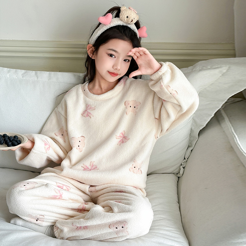 女童秋冬款加厚家居服珊瑚绒睡衣
