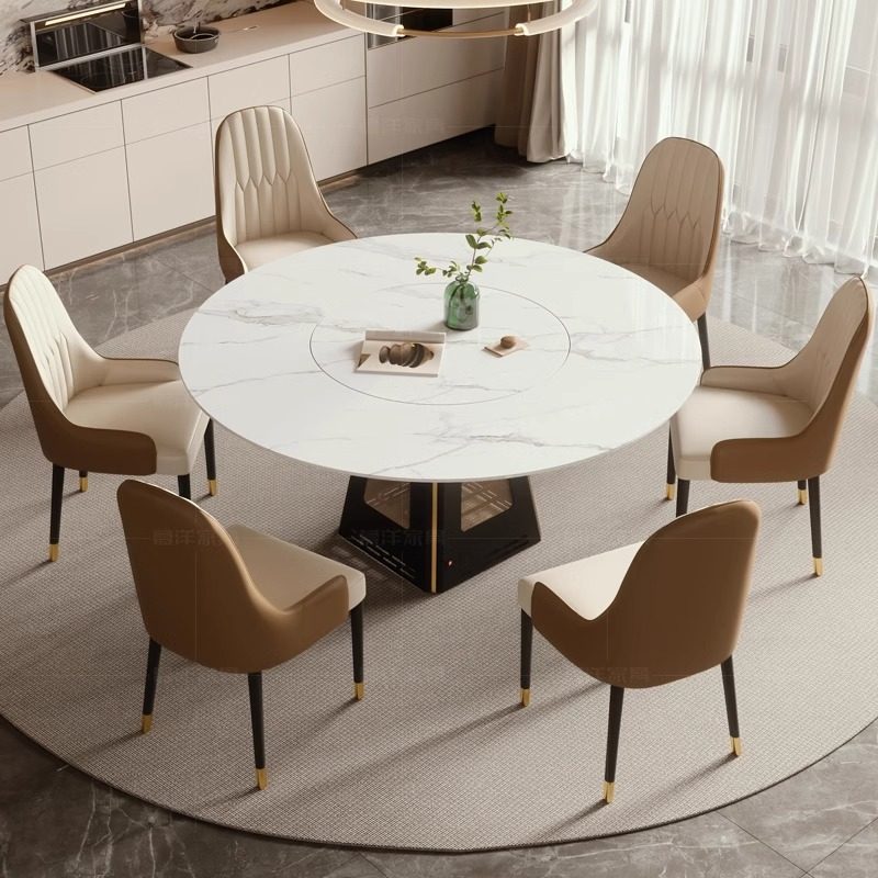 取暖烤火餐桌家用多功能内嵌转盘轻奢大小户型圆形岩板餐桌椅组合,住宅家具,岩板餐桌,淘宝优惠券,粉丝福利购,淘宝优惠卷