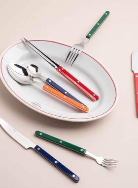 【韩国原单】韩式Cher食品级304不锈钢夹柄刀勺叉筷子7件套小酒馆